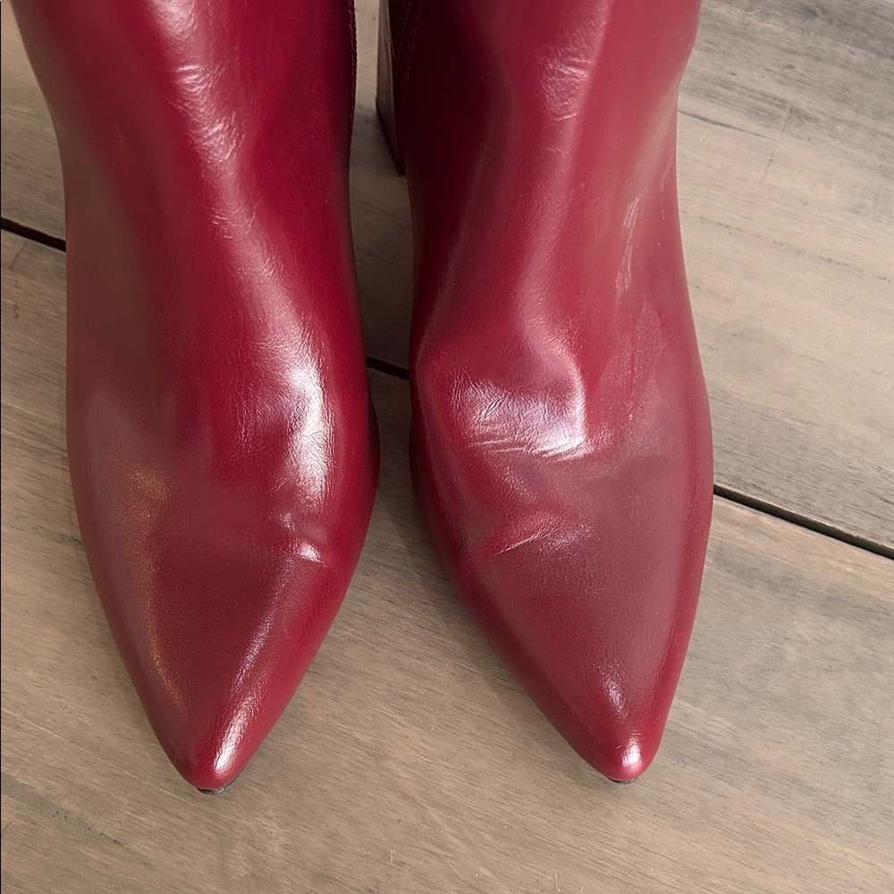 Women's Tall Pointed-Toe Block Heel Leather Boots - Burgundy - Picture 8 of 9